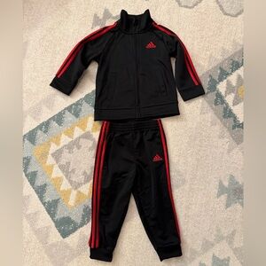 Toddler Boy Adidas Black and Red Tracksuit, 18 months